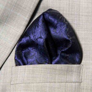 Gascoigne Pocket Square Navy Blue Black Paisley B7R Men's